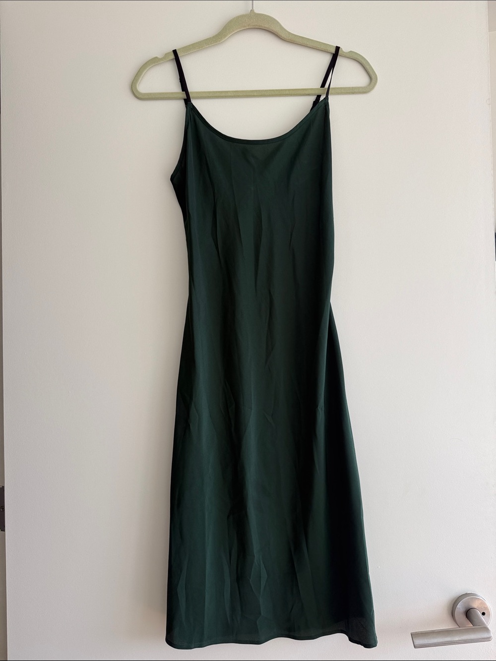 Sleek Forest Green Slip Dress with Spaghetti Straps - Hansen and Gretel